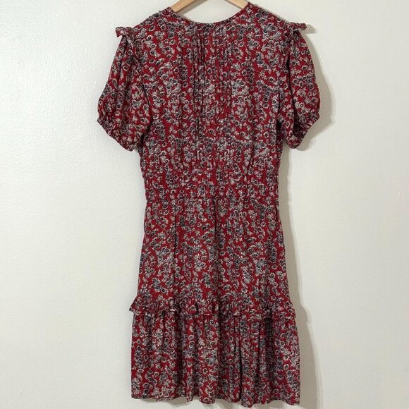 Pampelone Floral Dress Pleated Ruffle Deep V-Neck Puff Sleeve Tiered Babydoll - Picture 5 of 15